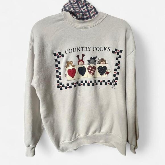 Gopher Sport Tops - Medium cottagecore country folks sweatshirt plaid heart turtleneck collar